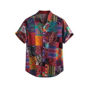 Men's Vintage Print Loose Short Sleeve - Multicolor